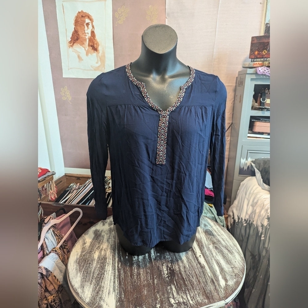 Spense blue embroidered blouse long sleeve size medium